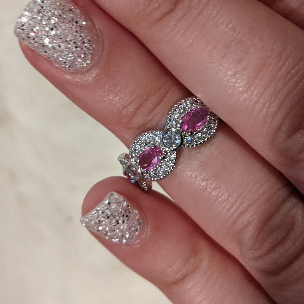 Ring bomb Unicorn hot pink and white topaz - size 7
